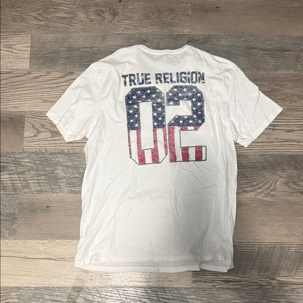 True Religion White and Red-Blue Graphic Tee